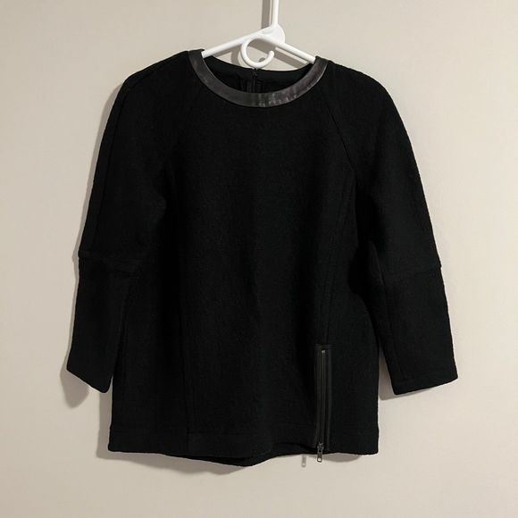 MADEWELL Structured Sweater Black Wool Leather Trim Size XXS - Picture 3 of 12